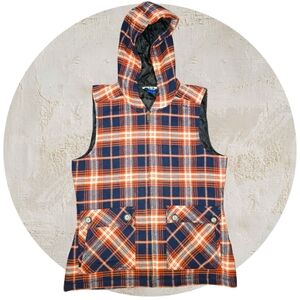 Kavu Campout Plaid Hooded Vest in Orange and Blue Women's Size Large